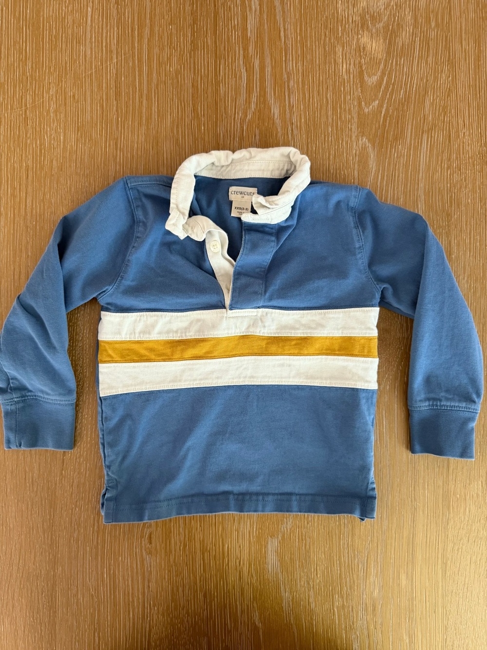 Crewcuts Blue Rugby Shirt with White and Yellow Stripes